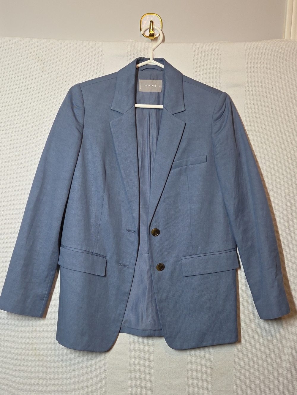 Everlane Blazer Womens 19"PTP Blue Linen Blend 2 Button Tailored Career